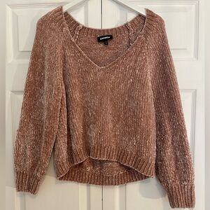 Express Super Soft Chenille Knit Long Sleeve Chunky V-neck Sweater Small